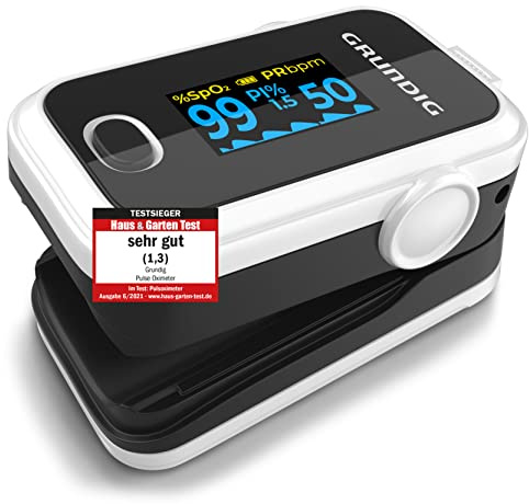 GRUNDIG Pulsoximeter Sauerstoffsättigung Oximeter TESTSIEGER - Hochpräzises Fingeroximeter Messgerät zur genauen Messung der Sauerstoff Sättigung im Blut - Finger Messgerät Pulsmesser (w)