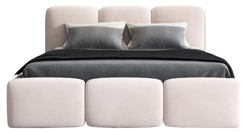 A&J MöbelLand Polsterbett 160x200 mit Bettkasten und Lattenrost – Star-OM, Bett mit Stauraum in Beige ohne Matratze
