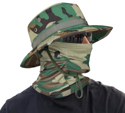 DiULi Kamouflagehatt för män, anti-UV, lätt, unisex, bred kant, vikbar solhatt för vandring, fiske, motorcykel, justerbar (54–62 cm), taktisk utomhussportgåva, 2st-kamouflage djungel, Taille régulière