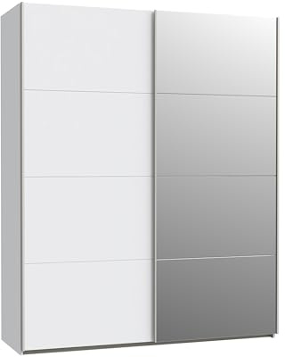 Homely | Armario de Puertas correderas DOMY 170 | Acabado Laminado sintético Color Blanco Mate y frentes en una Puerta de Espejo | Medidas 170x61,2. Altura 210 cm. | Diseño Funcional