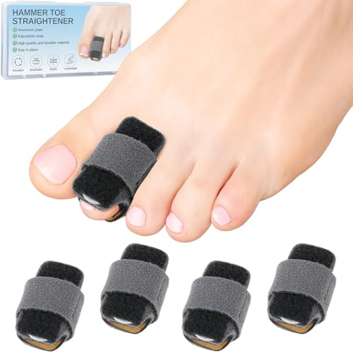 DLMDLM 4pcs Hammer Toe Straightener with Aluminum Plate, Adjustable Hammer Toe Corrector for Women & Men,Toe Splints Wraps Relief for Curled, Bent Toes,Crooked (Medium)