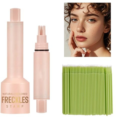 Stylo Tache de Rousseur en Micro-Poudre Liquide, Tampon pour Taches de Rousseur en Cinq Points avec 50 Micro Pinceaux Applicateurs, Durable Naturel, Maquillage Sans Effort Naturel (Light)