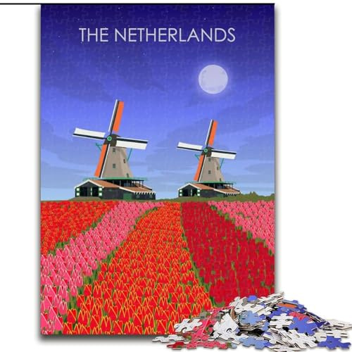 1000-teiliges Puzzle für Erwachsene und Jugendliche, niederländische Windmühle, für Kinder ab 14 Jahren, Lernspiel, Herausforderung, Spielzeug, Geschenk zum Geburtstag, 26x38cm
