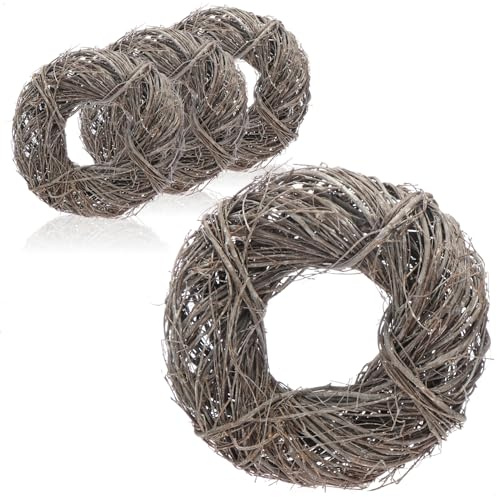com-four® 4X Rebenkranz - Deko-Türkranz aus Zweigen - DIY Naturkranz als Tischdeko, Fensterschmuck oder Türhänger zum selber Schmücken - geweißter natürlicher Dekokranz
