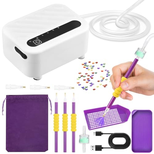 Elektrischer Diamond Painting Stift - 13-teiliges Set Diamant Painting Vakuumstift, Wiederaufladbar Diamond Painting Zubehör Stift mit Vakuum-Pumpe, für DIY 5D-Diamantkunst, kein Wachs erforderlich