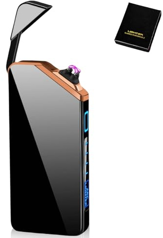 Accendino elettronico USB, accendino elettrico USB, accendino a LED, doppio arco con indicatore di batteria, antivento, al plasma premendo un pulsante, colore nero