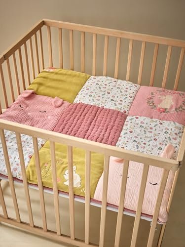 VERTBAUDET Tapis de Sol/Fond de Parc Patchwork Lapin ENCHANTÉ Vieux Rose 100X100