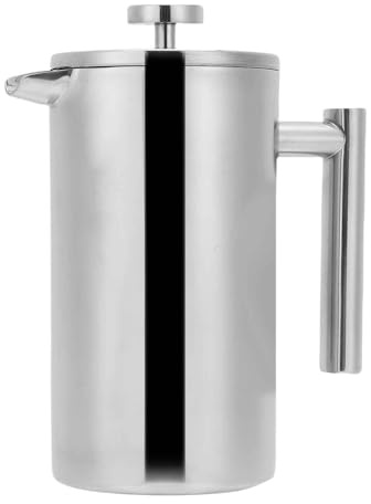 Enfmay Caffettiera a stampa francese, 350 ml, in acciaio inossidabile 304, a doppia parete, con triplo sistema di filtraggio per una preparazione ottimale, ideale per casa, ufficio, campeggio (argento