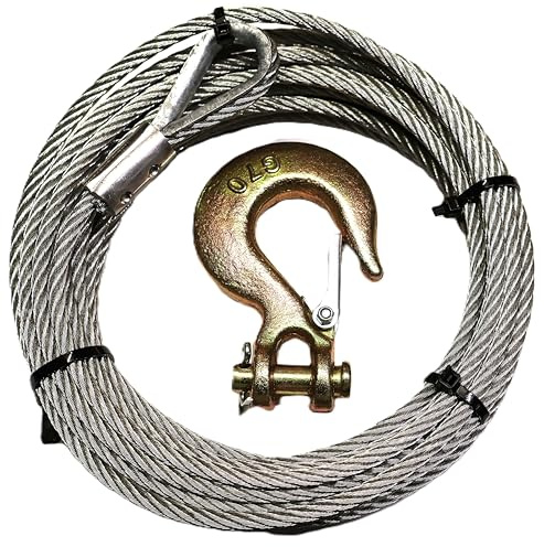 Winch Cable – Step Up from 3/16 to 9/32 x 25 ft Galvanized 7x19 Wire Rope, 1/4 Hook with Safety Clip, Heavy-Duty Replacement for Boat Trailers, ATVs, UTVs & Utility Winches, 5,600 lb Breaking Strength