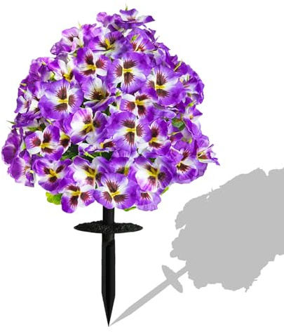 Artificial Boxwood Topiary Ball Trees with Ground Spike for Outdoors, 15 Realistic Faux Plants with Pansies, UV Resistant Artificial Fake Bushes Shrubs for Home Garden Yard Porch Decor (1PC Purple)