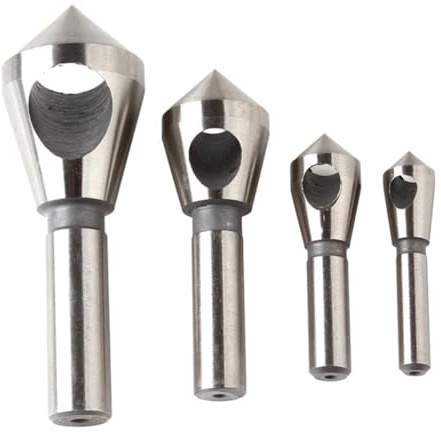 Juego de 4 brocas avellanadoras de 2-5 mm, 5-10 mm, 10-15 mm, 15-20 mm, herramienta de biselado de metal HSS con vástago de 6/8/10/12 mm para madera, aluminio y hierro fino, cortador de agujeros solo