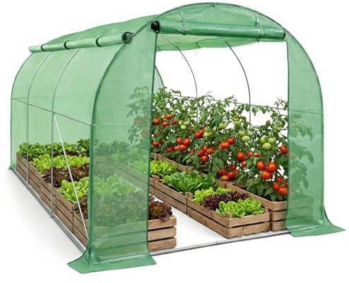 AKORD Tunnelgewächshaus 200x300x200 cm Grün – Foliengewächshaus mit verzinktem Metallgestell, PE-Folie, 6 Fenster mit Insektenschutz & Aufrollbarer Tür, Grün