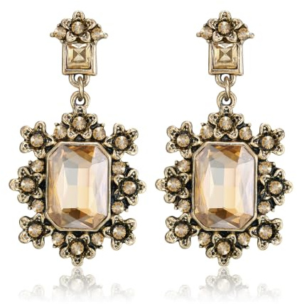EVER FAITH Boucles d'oreilles vintage à fleurs victoriennes en strass - Art déco - Cristal carré - Bijou fantaisie pirate pour femme - Style antique, Mittelgroße, Cristal, Pas de pierre précieuse