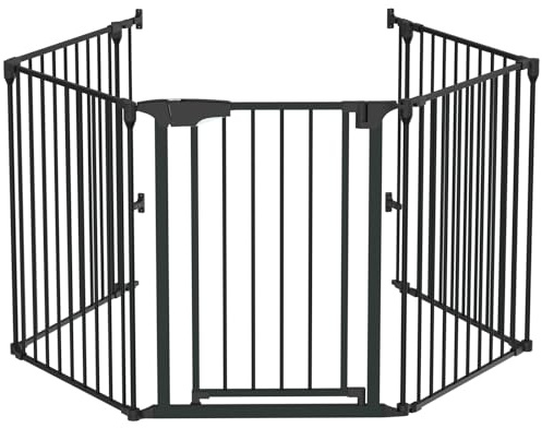 Bonnlo 120.5-Inch Metal Fireplace Fence Guard 5-Panel Baby Safety Gate/Barrier/Play Yard with Door Christmas Tree Fence Hearth Gate for Kids/Pet/Toddler/Dog/Cat, Black