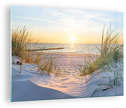 Moderne Impression sur Verre dune plage mer Image Tableau en Verre Decoration Murale 70x50cm Deco Cadre Salon Chambre Cuisine Horizontal Petit Tableaux Decoratifs Muraux Art Wall Decor GAA70x50-3989