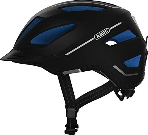 ABUS Stadthelm Pedelec 2.0 - Fahrradhelm mit Rücklicht und Regenhaube - für den Stadtverkehr - für Damen und Herren - Schwarz/Blau, Größe M​