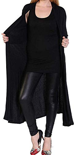 GirlzWalk Women's Long Sleeve Open Front Long Maxi Cardigan Ladies Longline Duster Coat (Black, UK/XX-Large)