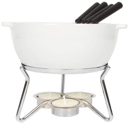 Boska Juego de fondue de queso Party - Apto para la microonda - Cerámico - Aperitivos para 4 personas - Blanco - 750 ml
