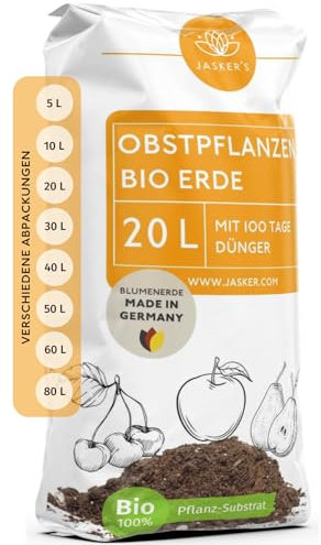 Bio Obsterde 20 L Dünger und Wurzelaktivator - Erde für Obstbäume und Apfelbäume - Obsterde und Beerenerde für optimales anwachsen - Apfelbaum-Erde - Pflanzerde Obstbäume