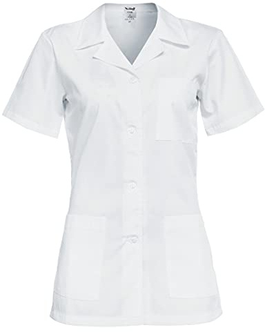 B-well Gabi Blouse Medicale Femme Blouse de Travail Femme Uniforme Médical Femme Manches Courtes Col en V avec Boutons - Blanc - Medium