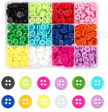960 Pieces 9mm 12 Colors Round Resin Button Sewing Craft Buttons with Storage PVC Box,for Craft Project, Knitting, Crochet, Kid's Shirt, Crafts DIY, Clothes Sewing, Scrapbook Decoration (4 Holes)