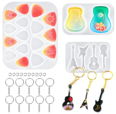 Voyyphixa 2pcs DIY Gitarrenform Silikonform Set Aufbewahrungsboxen Form Plektrum Silikonformen Gitarrenform Kunstharz Halskette Epoxidharz Anhänger Silikonform