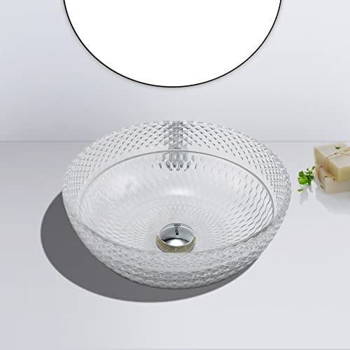 HomeLava Modern Glas Waschbecken Aufsatzwaschbecken Rund Waschschale Design Handwaschbecken mit Ablaufgarnitur für WC Badezimmer