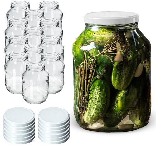 KADAX Tarros de cristal para conservas (2,5 L, fi100 mm, 12 unidades, tapa blanca)