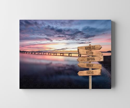 CREATIVA DIGITAL IMPRESION Y DISEÑO Cuadro Personalizado Multinombre | 5 Nombres | 40 x 30 cm | 100% a tu Gusto | Lona y Madera | Ideal para Sorprender a tu Familia | Excelente para Decorar el Salón