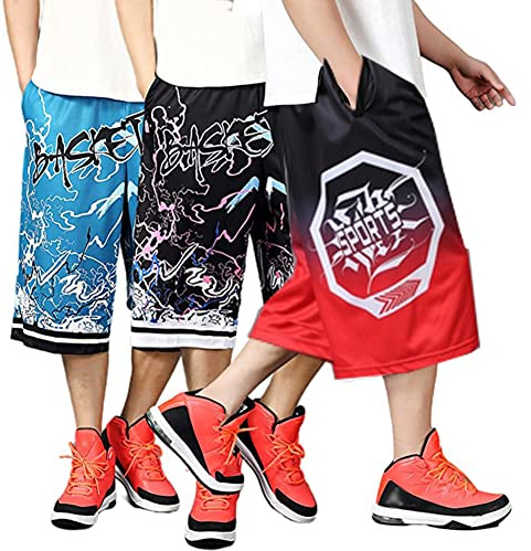 Herren-Basketball-Shorts, Dry-Fit, athletisch, Laufen, Fitnessstudio, Workout, große und große kurze Hose, Größe 4XL, 3er-Pack, Verschiedene Farben 09, XL