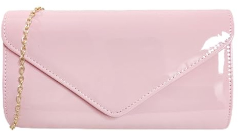 fi9 Sac à main pochette de mariée en cuir verni pour mariage soirée fête, sac à bandoulière, rose, Medium