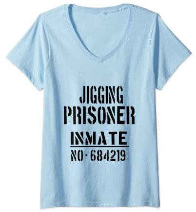 Womens Jiggers Fishing - Halloween Costume Funny Prisoner Inmate V-Neck T-Shirt