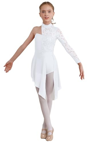 Runhomal Mädchen Spitze Tanzkleider Lyrical Ballettkleid Ballettkleidung Einteiler Turnanzug Gymnastik Jumpsuit Trikot Body mit Tutu Rock Tanzkleidung