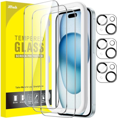 JETech Schutzfolie für iPhone 15 Plus, 3+3 Stück | Mit Kameraschutz, HD Klares Gehärtetes Glas Displayschutzfolie, Kratzschutz, Einfache Installationshilfe