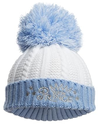 Royal Icon Knitted Pom Pom Hat - Baby Boys & Girls Winter Hat - Single Pom Pom - Warm Double Bubble - 0-12 Months - Acrylic, Blue New Prince - Ri682