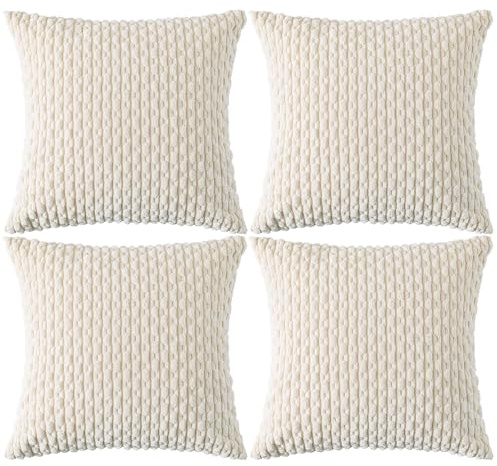 Ci & Ci 4er Set Boho Deko Kissenbezug 50x50 cm, Creme weiß Kissen Sofakissen Dekokissen Zierkissen, Flauschig Kissenbezüge Kissenhülle für Sofa Couch