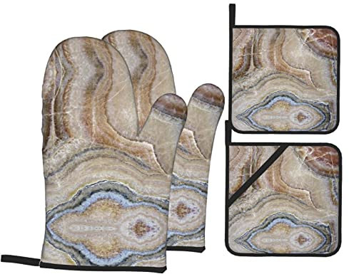 Onyx Stone - Set di guanti da forno e presine con stampa blu pallido per cottura cottura barbecue guanti da forno resistenti al calore