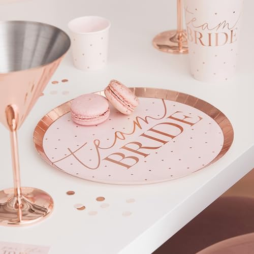 Ginger Ray 'Team Bride' Rose Gold Foiled Paper Plates Hen Party Tableware 8 Pack