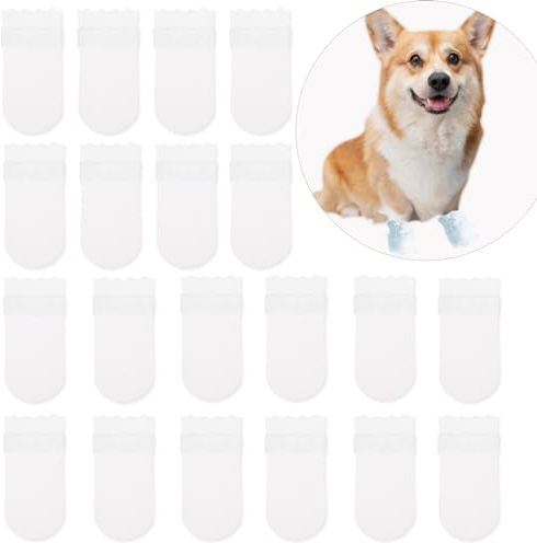 Einweg-Hundeschuhe für kleine Hunde, Haustierschuhe mit verstellbarer selbstklebender Bandage, Hundeschuhe und Pfotenschutz, Größe M, 20 Stück