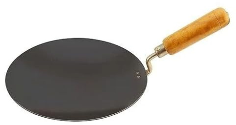 PEBBLE HUG Iron Tawa with Wire Wooden Handle, Sturdy and Durable, Easy Grip, Easy Cooking and Clean Up, Long Lasting, Ideal for Cooking Roti, Dosa, Naan Bread, Crepes (10 inch)
