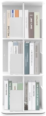 DeeDuud Drehbares Bücherregal 3 Ebenen Bücherregale mit Sicheres Ablenkblech Book Shelves für Schlafzimmer Arbeitszimmer Wohnzimmer Kinderzimmer (Weiß)
