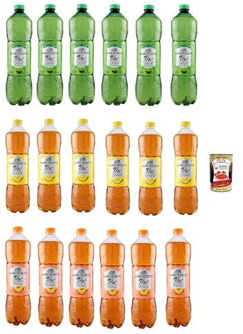 Italian Gourmet Testpaket Tè Freddo Verde Eistee Limone Pesca 18 x 1500ml | Erfrischendes Getränk in PET-Einwegflaschen, bevanda estiva assortita con, Gesamtnettogewicht 27 L + Kostenlos Polpa 400g