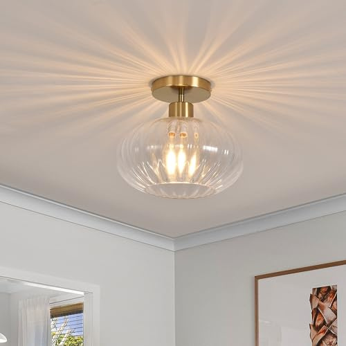 Pageone Modern Gold Deckenleuchte Glas Flur, E27 Deckenlampe mit Klarglas