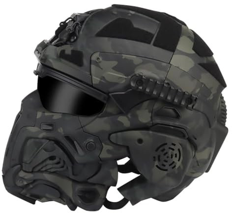 for Outdoor-Paintball, Cosplay, BB-Spiel, CS-Jagdausrüstung, Taktisches Airsoft-Helmset, Schneller Helm Mit Integriertem HD-Headset, Vollgesichtsschutzmaske Und Antibeschlag-Lüfter(L)