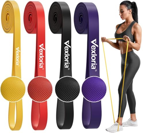 Vexloria Widerstandsbänder Set – 4 Stufen Für Männer & Frauen | Klimmzugbänder Für Fitness, Crossfit, Gym & Yoga, Rot, Gelb, Schwarz, Lila