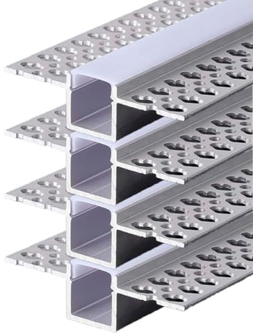 A2ZWORLD 8 Metri di Profilato Alluminio Per Striscia Led, Completo Di Copertura Tappi e Gancio, 4 Kit da 2 Metri Incasso Cartongesso con Alette a Scomparsa Interno 12mm (55X15mm)
