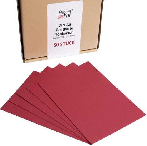 PresentFill® Lot de 100 cartes postales vierges en carton bordeaux rouge - 210 g/m² - Format A6 - 105 x 148 mm - Pour personnaliser, écrire ou imprimer comme carton de bricolage