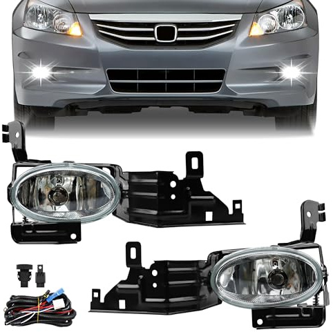 Misakomo Fog Lights - Front Fog Lamps Assembly Compatible with 2011-2012 Honda Accord Sedan EX EX-L HFP LX SE - Fog Light Replacement Kit with Clear Lens, Bulbs, Switch, and Wiring Harness