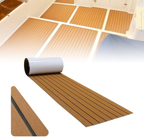 CXHSEAN EVA Teak Sintetico Marino Tappeti da Barca Teak Sintetico Adesivo Schiuma Pavimento Barca 240×45/60cm Tappeto Antiscivolo Tappetino Finto Teak per Barca Yacht (240x45cm-Marrone chiaro su nero)