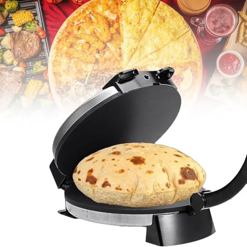 CHONGHAN Tortilla Press,Electric Tortilla Maker Non-Stick,roti maker,Electric Automatic Chapati Maker, Brushed Stainless Steel,10 Inch with Handle and Temperature Adjustment,Make Pizza, Quesadillas